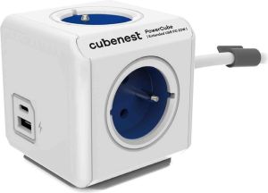 Obrázok pre výrobcu Cubenest Powercube Extended USB PD 20W, A+C, 4× zásuvka, 1,5m, bílá/modrá, dětská pojistka, uzemnění, dok, 10A/250V