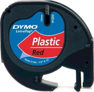 Obrázok pre výrobcu Dymo originál páska, Dymo, 91203, S0721630, čierny tlač/červený podklad, 4m, 12mm, LetraTag plastová páska