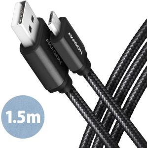 Obrázok pre výrobcu AXAGON BUMM-AM15AB, HQ kabel Micro USB <-> USB-A, 1.5m, USB 2.0, 2.4A, ALU, oplet, černý