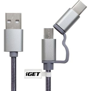 Obrázok pre výrobcu iGET G2V1 - USB kabel Micro USB/ USB - C dlouhý pro veškeré mobilní telefony, včetně odolných