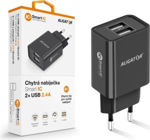 Obrázok pre výrobcu Chytrá síťová nabíječka ALIGATOR 2,4A, 2xUSB, smart IC, černá