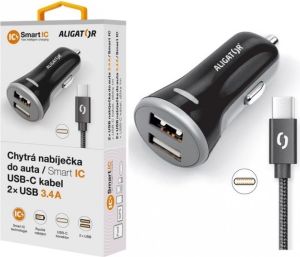 Obrázok pre výrobcu ALIGATOR Chytrá nabíječka do auta 3.4A, 2xUSB, smart IC, černá, USB-C kabel