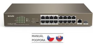 Obrázok pre výrobcu Tenda TEF1118P-16-150W PoE AT switch - 16x PoE 100 Mb/s + 1x Uplink 1Gb/s RJ45/SFP, PoE 135W,fanless