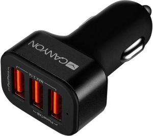 Obrázok pre výrobcu Canyon CNE-CCA06B, univerzálna autonabíjačka, 3x USB, 5V/3.1A, ochrana proti prepätiu, čierna