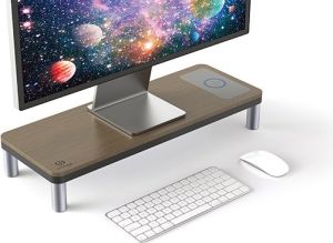 Obrázok pre výrobcu Powerton ERGO DOKY Podstavec pod monitor s dokovac. stanicou,bezdrôtovou nabíj., šedý + tmavý dekor drevo