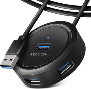 Obrázok pre výrobcu AXAGON HUE-P1AL, 4x USB 3.2 Gen 1 ROUND hub, micro USB napájecí konektor, kabel USB-A 1.2m