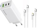 Obrázok pre výrobcu COLORWAY 2x USB-C, 1x USB-A/ síťová nabíječka/ GaN/ PD/ PPS/ 65W/ Včetně 2x kabelů, USB-C-USB-C, USB-C-Lightning/ Bílá