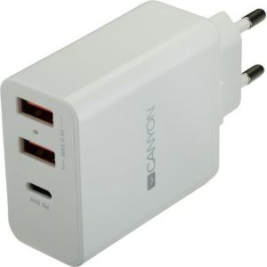 Obrázok pre výrobcu Canyon CNE-CHA08W, univerzálna nabíjačka do steny, 2x USB, 5V/2.4A + 1xUSB-C Quick Charge, Smart IC, biela