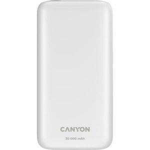 Obrázok pre výrobcu Canyon PB-301, Powerbank, Li-Pol, 30.000 mAh, Vstup 1x USB-C a 1x Micro-USB, výstup: 1x USB-C a 2x USB-A, biela