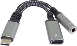 Obrázok pre výrobcu PremiumCord Redukce USB-C /3,5mm jack s DAC chipem + USB-C pro nabíjení 13cm