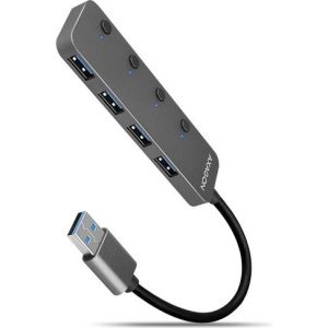 Obrázok pre výrobcu AXAGON HUE-MSA, 4x USB 3.2 Gen 1 SWITCH hub, kovový, micro USB nap. konektor, kabel USB-A 20cm