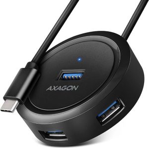 Obrázok pre výrobcu AXAGON HUE-P1C, 4x USB 3.2 Gen 1 ROUND hub, micro USB napájecí konektor, kabel USB-C 30cm