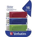 Obrázok pre výrobcu Verbatim USB flash disk, USB 2.0, 16GB 3ks, Slider, zelený, modrý, červený, 49326, USB A, s výsuvným konektorom, 3 ks