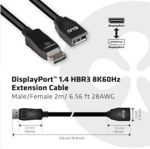 Obrázok pre výrobcu Club3D Kabel prodlužovací DisplayPort 1.4 HBR3 8K60Hz (M/F), 2m, 28 AWG