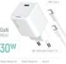 Obrázok pre výrobcu COLORWAY 1x USB-C/ síťová nabíječka/ GaN/ PD/ PPS/ 30W/ Včetně 100cm kabelu/ Bílá