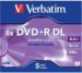 Obrázok pre výrobcu Verbatim DVD+R DL, Double Layer Matt Silver, 43541, 8.5GB, 8x, jewel box, 5-pack, bez možnosti potlače, 12cm, pre archiváciu dát