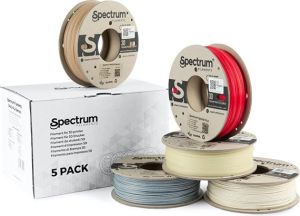 Obrázok pre výrobcu Spectrum 3D filament, PLA specials, 1,75mm, 5x250g, 80754, mix Stone Light, Stone Dark, Thermoactiv Red, Wood OAK, Glow Green